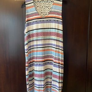 NWOT Organic Cotton Striped Midi Dress with lace detailed back.